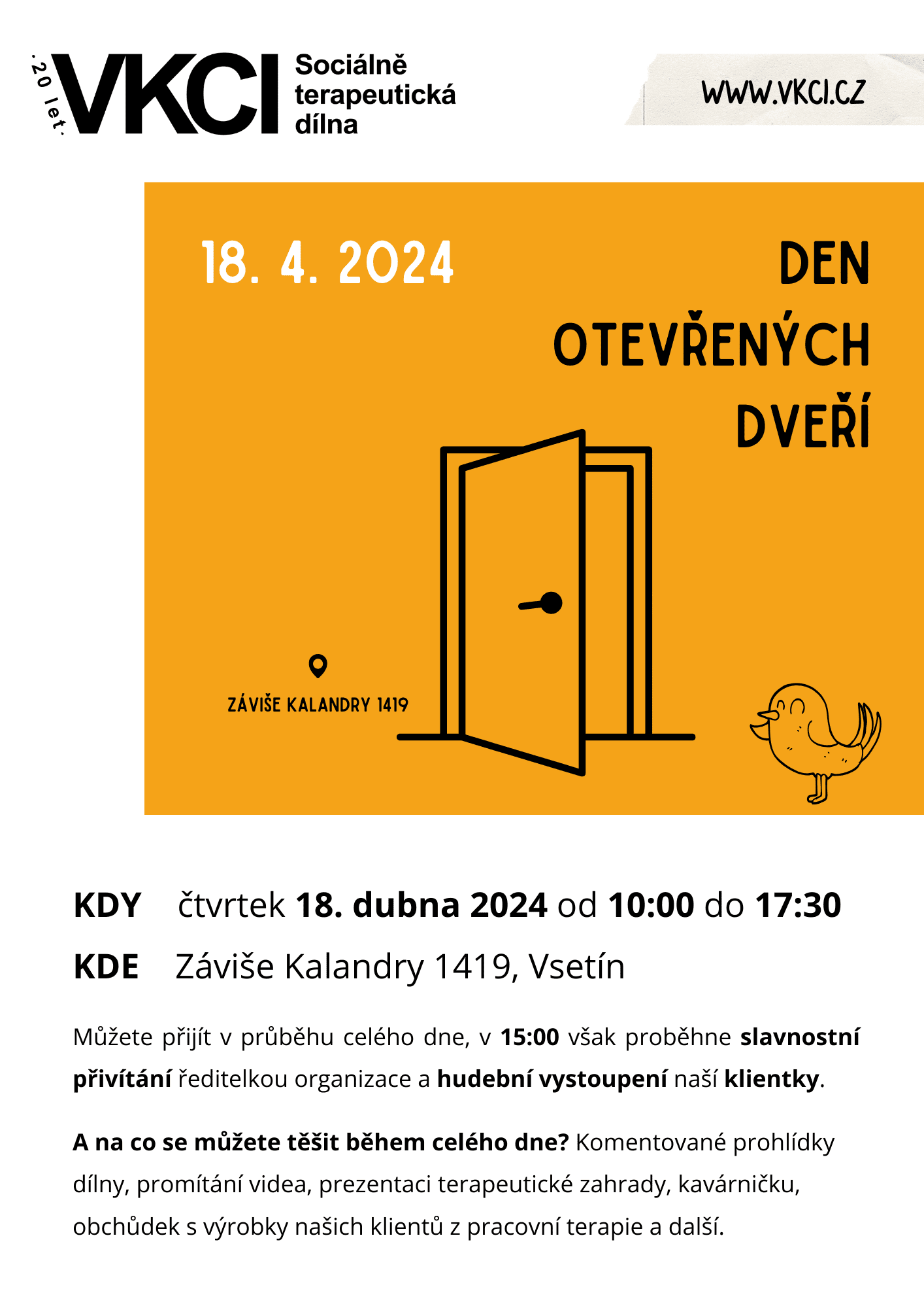 Plakát dne otevřených dveří VKCI
